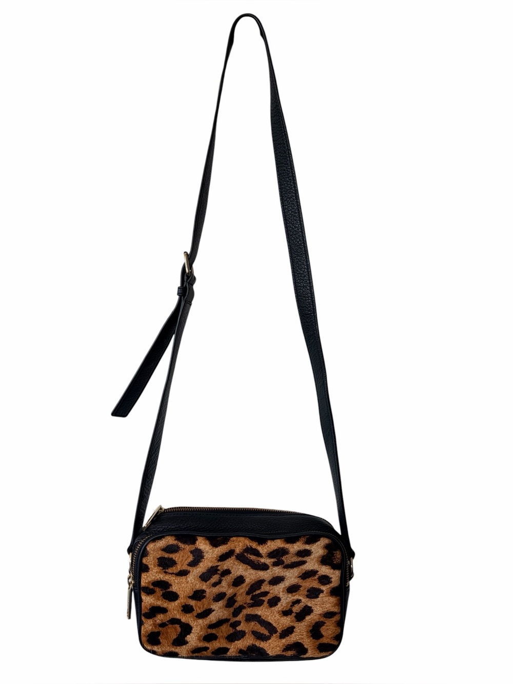 Talbots Calf Hair Leopard Print Crossbody Bag in Brown and Black adj. strap gold